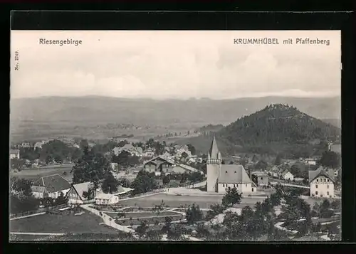 AK Krummhübel, Totalansicht mit Pfaffenberg aus der Vogelschau