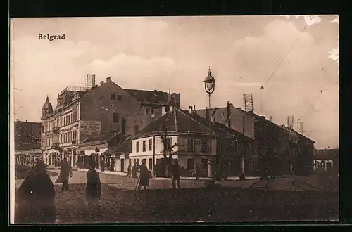 AK Belgrad, Strassenecke bei Sonnenschein