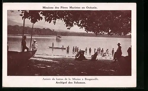 AK Bougainville, Missions des Pères Maristes en Océanie, Archipel des Salomon, Arrivée du bateau de la Mission