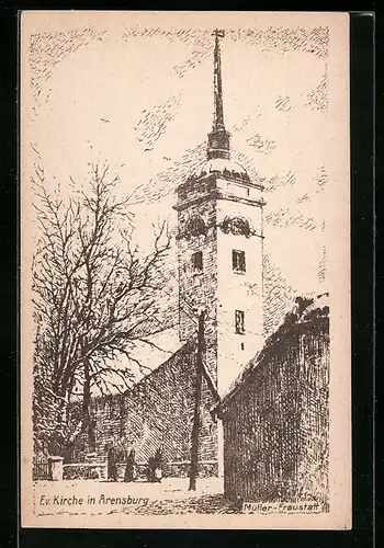 Künstler-AK Arensburg, Die Evangelische Kirche