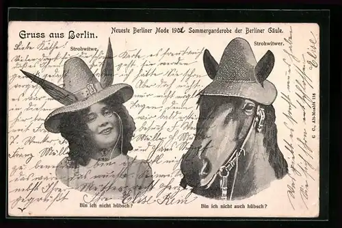 AK Berlin, Neueste Berliner Mode 1901, Sommergarderobe der Berliner Gäule, Mode