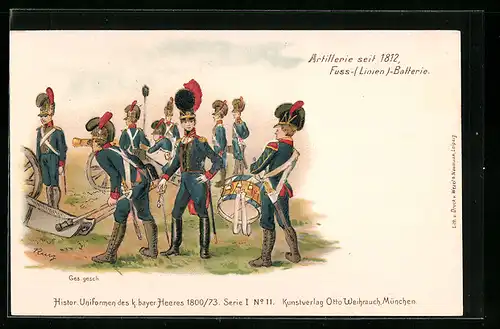 AK Soldaten der Fuss-Linien-Batterie in Uniform, Artillerie seit 1812