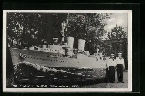 AK Wilhelmshaven, Mit Dampfer Emden in die Welt 1933, Modellbau, Expedition