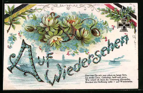 Präge-Lithographie Auf Wiedersehen, Blumenschrift, 1. Weltkrieg, Zweibund