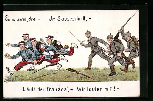 AK Deutsche Soldaten jagen französische Soldaten