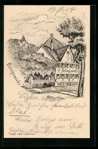 Lithographie Königswinter, Gasthaus Restaurant Bellinghausen