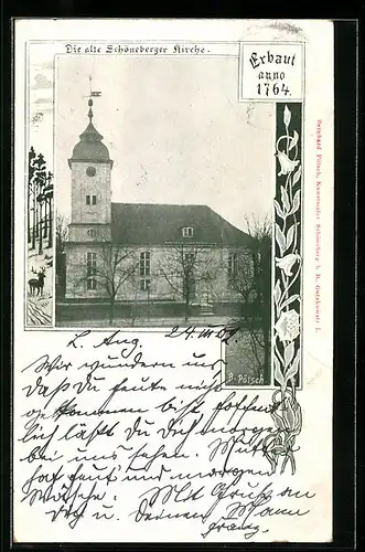 AK Schöneberg, Die alte Schöneberger Kirche, Erbaut Anno 1764