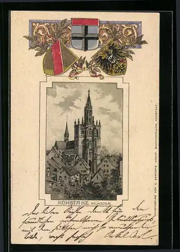 Passepartout-Lithographie Konstanz, Münster, Wappen