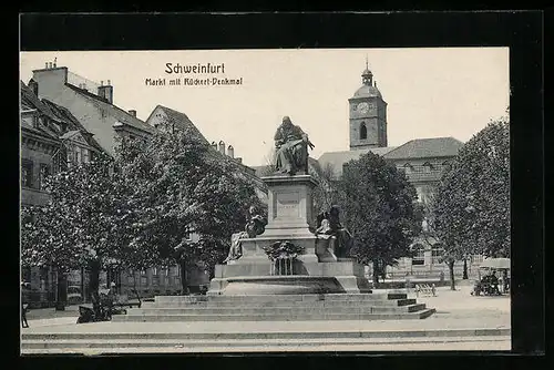 AK Schweinfurt, Markt mit Rückert-Denkmal