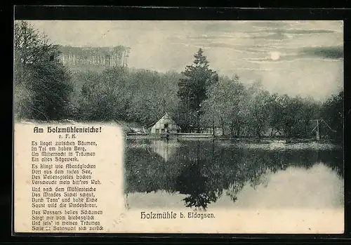 Mondschein-AK Holzmühle b. Eldagsen, Der Holzmühlenteiche im Licht des Mondes