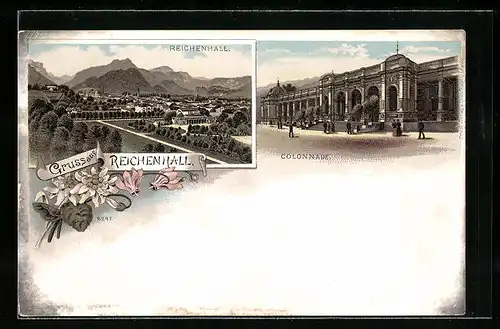 Lithographie Reichenhall, Teilansicht, Colonnade