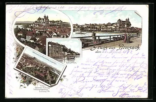 Lithographie Breisach, Panorama, Teilansicht vom Eckardsberg aus gesehen, Reintor