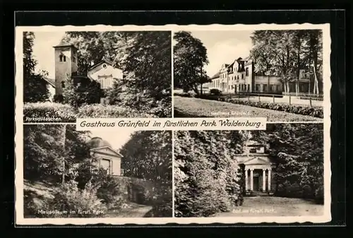 AK Waldenburg i. Sa., Gasthaus Grünfeld im fürstlichen Park, Parkschlösschen, Mausoleum