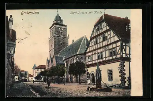 AK Grebenstein, Marktstrasse mit Kirche