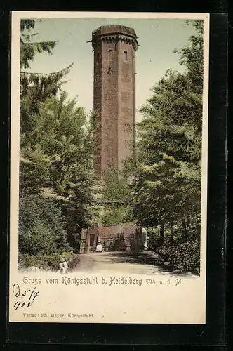 AK Heidelberg, der Aussichtsturm auf dem Königsstuhl