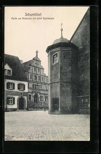 AK Schweinfurt, Kirchplatz mit altem Gymnasium