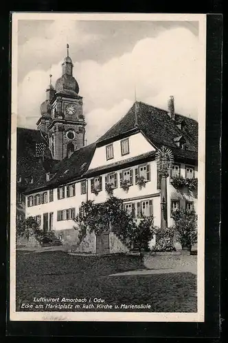 AK Amorbach i. Odw., Katholische Kirche und Mariensäule