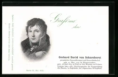 AK Porträt Gerhard David von Scharnhorst, preussischer Generalleutnant, Befreiungskriege