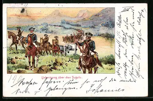 Lithographie Uebergang der Burenarmee über den Tugela