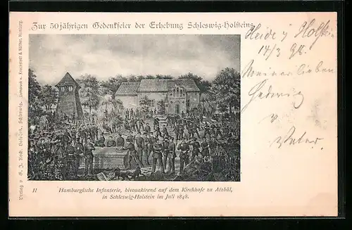 AK Atzbühl, Jubiläum Schleswig Holstein 1898, Hamburgische Infanterie auf dem Kirchhofe 1848