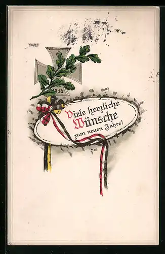 Präge-AK Neujahrsgruss mit Eichenlaub