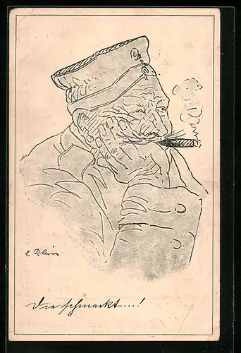 AK Soldat in Uniform raucht Zigarre, 1. Weltkrieg