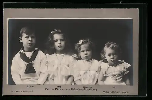 AK Hohenlohe-Langenburg, Prinz Gottfried und die Prinzessinnen Marie, Alexandra und Irma von Hohenlohe-Langenburg