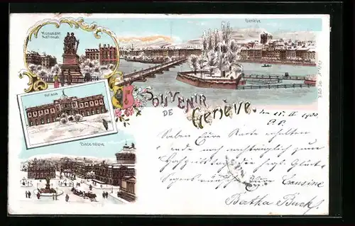 Winter-Lithographie Genève, Monument National, Ariana, Place Neuve