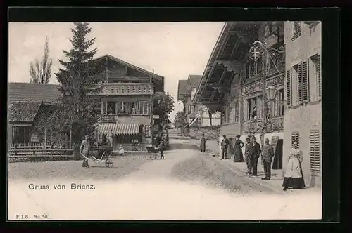 AK Brienz, Strassenpartie mit Fabrikation F. Schwalb