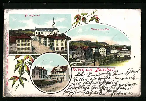 AK Bütschwil, Löwenquartier, Strasse Bankgasse, Ortspartie