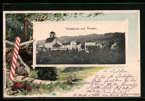 Präge-AK Waldkirch, Teilansicht von Westen, Passepartout