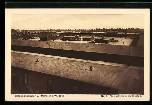 AK Münster i. W., Gefangenenlager 2 aus der Vogelschau, 1916