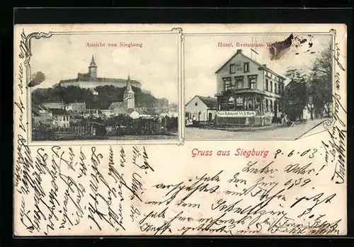AK Siegburg, Hotel-Restaurant Ww. J. Bloch, Ortsansicht