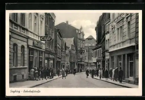 AK Siegburg, Bahnhofstrasse mit Cafe Gassbender