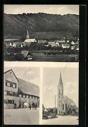 AK Oberndorf a. N., Gasthaus zum Adler A. Rapp, Kirche, Ortsansicht