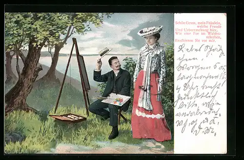 AK Maler trifft zufällig eine Muse