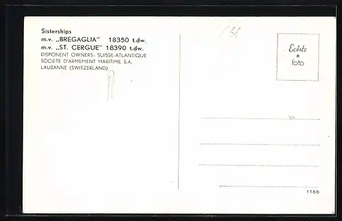 AK Handelsschiff M. V. Bregaglia vor der Küste