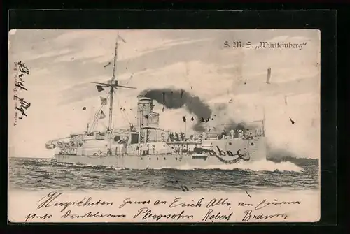 AK Kriegsschiff SMS Württemberg in Fahrt