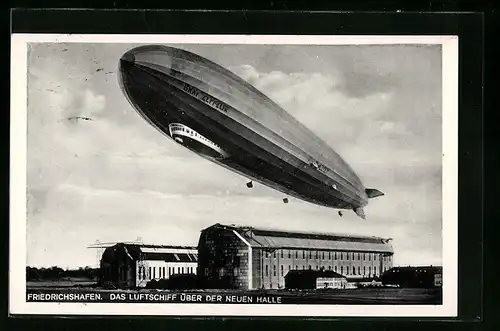 AK Friedrichshafen, Das Luftschiff Graf Zeppelin über der neuen Halle