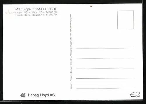 AK Passagierschiff MS Europa vor Anker Liegend