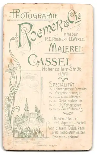 Fotografie Roemer & Cie., Cassel, Anschrift des Ateliers in verschiedenen Schrifttypen