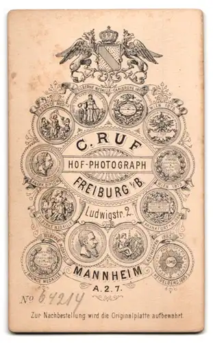 Fotografie C. Ruf, Freiburg i. B., königliches Wappen und Medaillen mehrerer Ausstellungen
