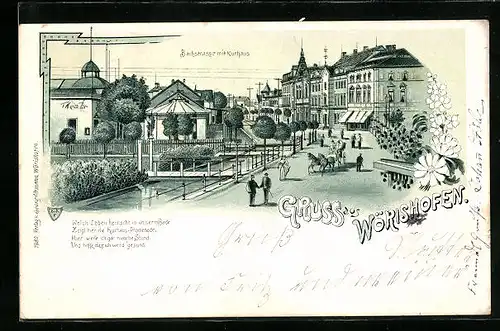 Lithographie Wörishofen, Bachstrasse mit Kurhaus