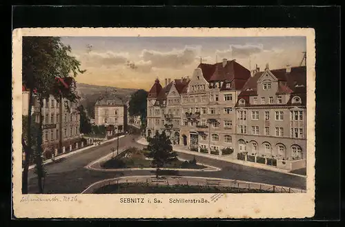 AK Sebnitz i. Sa., Die Schillerstrasse aus der Vogelschau