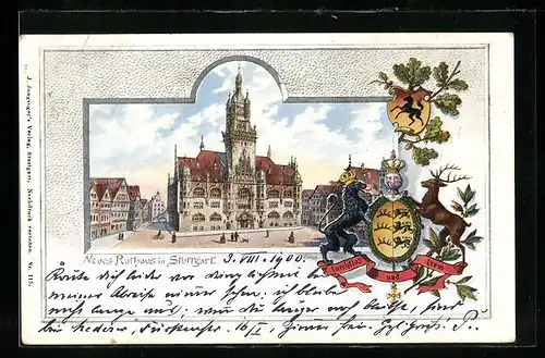 Lithographie Stuttgart, Neues Rathaus, Wappen