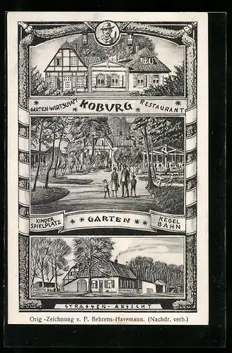 Künstler-AK sign. Paul Behrens-Havemann: Coburg, Paul Behrens-Havemann, Garten-Wirtschaft, Restaurant