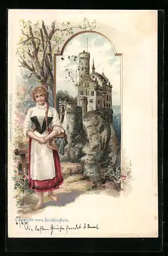 Lithographie Lichtenstein, Schloss u. Bärbele