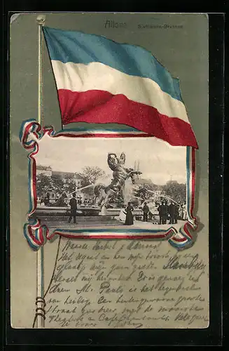 AK Hamburg-Altona, Besucher vorm Stuhlmann-Brunnen