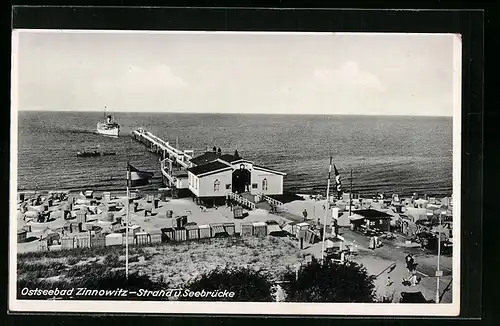 AK Zinnowitz, Ostseebad, Strand und Seebrücke