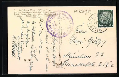 AK Rusel /Bayr. Ostmark, Pension Waldhaus